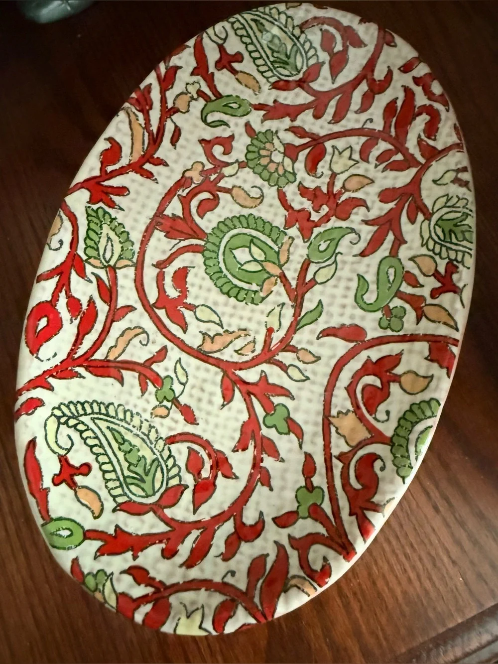 Pottery Barn Terracotta Floral Red Paisley Small Oval Salad/Appetizer Plates
